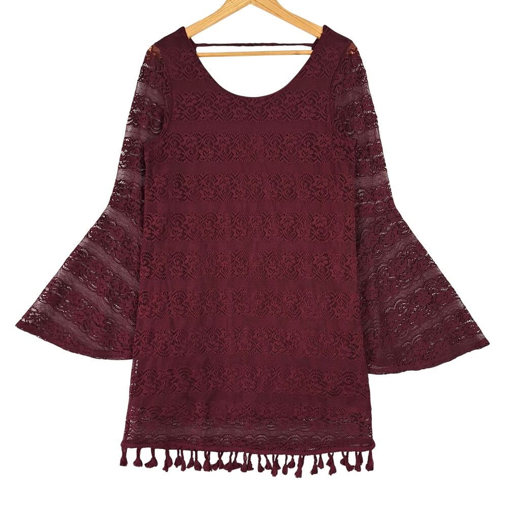 Womens Dress Large Boho Retro Hippie Fairy Floral Lace Fringe Flare‎ Coquette